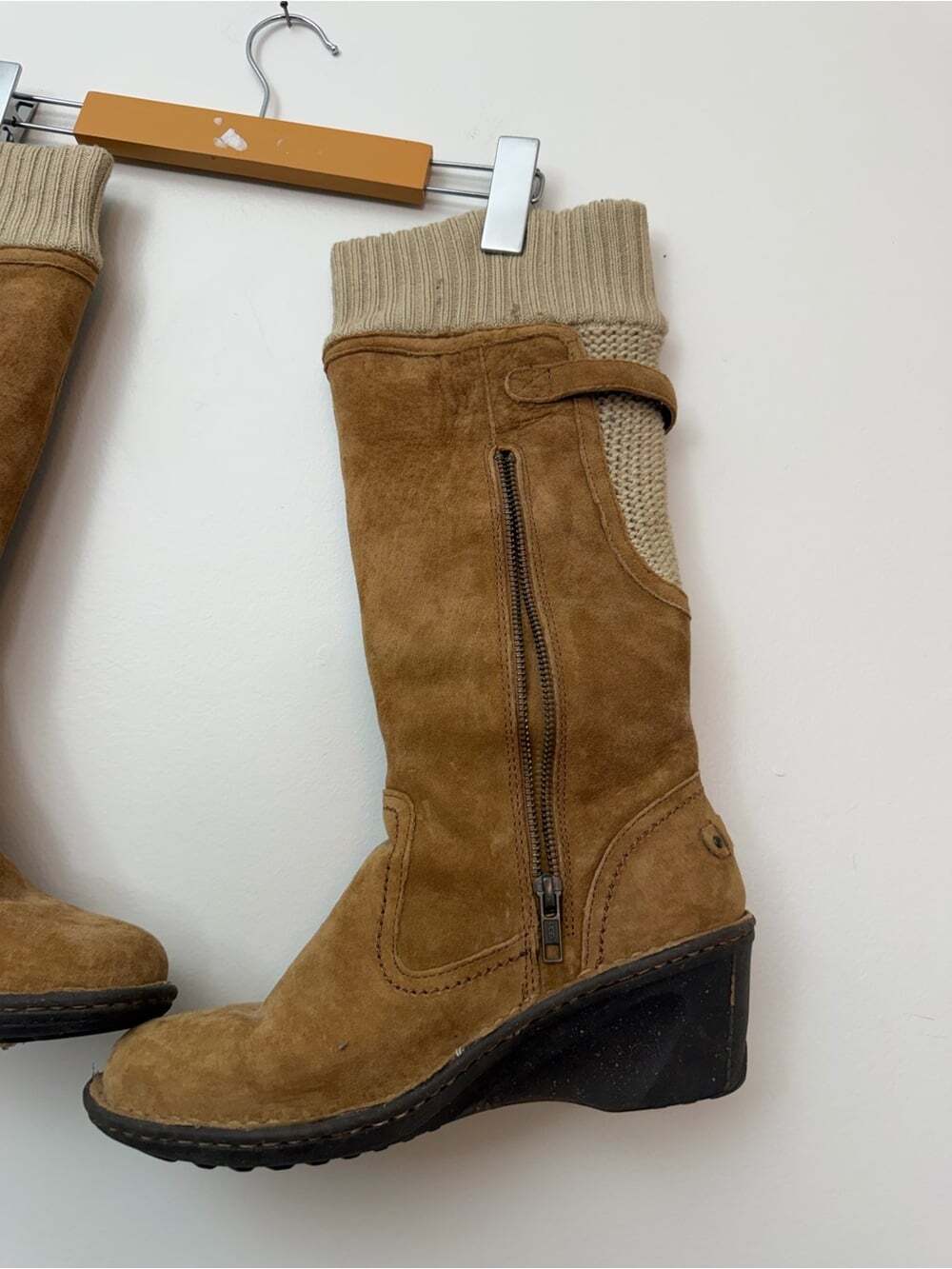 UGG Skyfall Chestnut Suede Knit Wedge Boots Size 8 Boho Winter - Picture 6 of 11